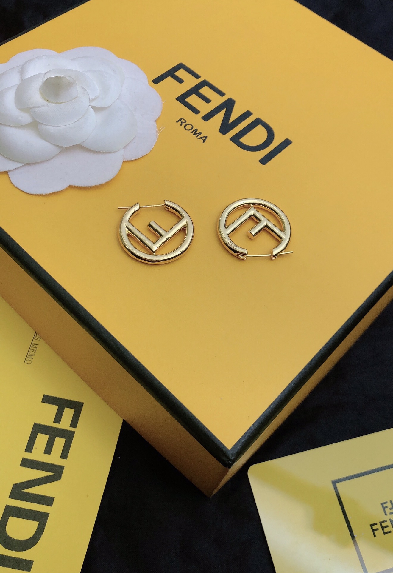 Fendi F Is Fendi earrings gold tone metal 2 5cm diameter