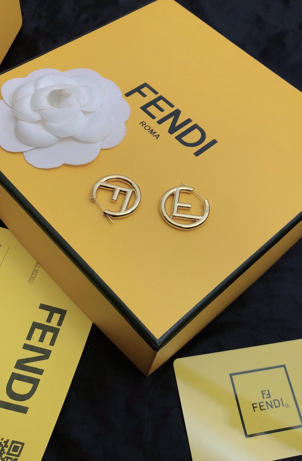 Fendi F Is Fendi earrings gold tone metal 2 5cm diameter