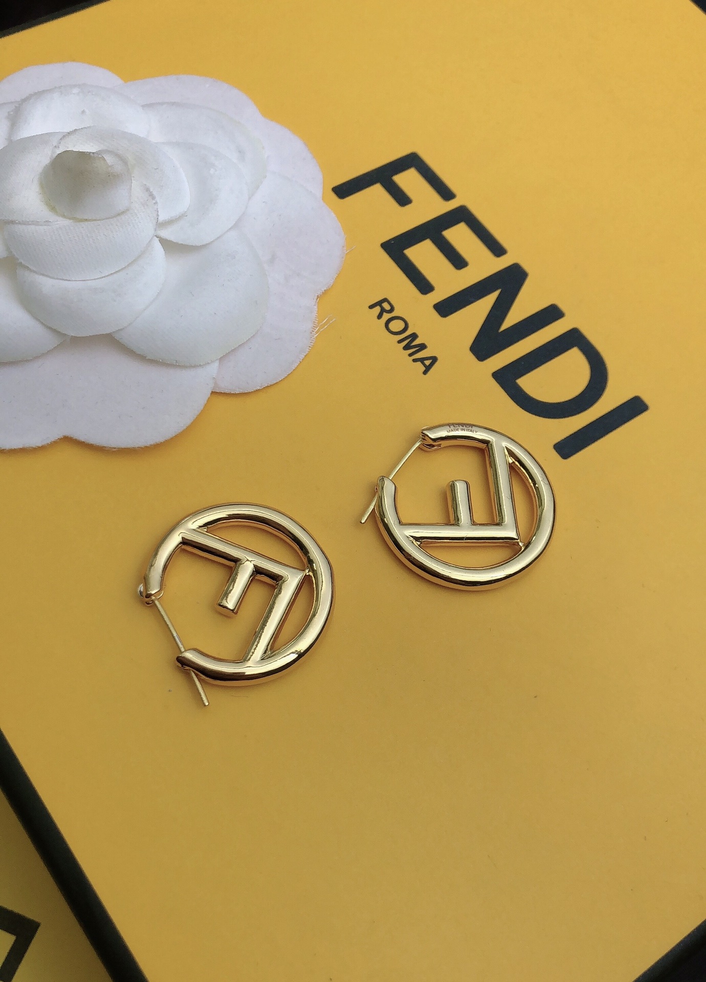 Fendi F Is Fendi earrings gold tone metal 2 5cm diameter