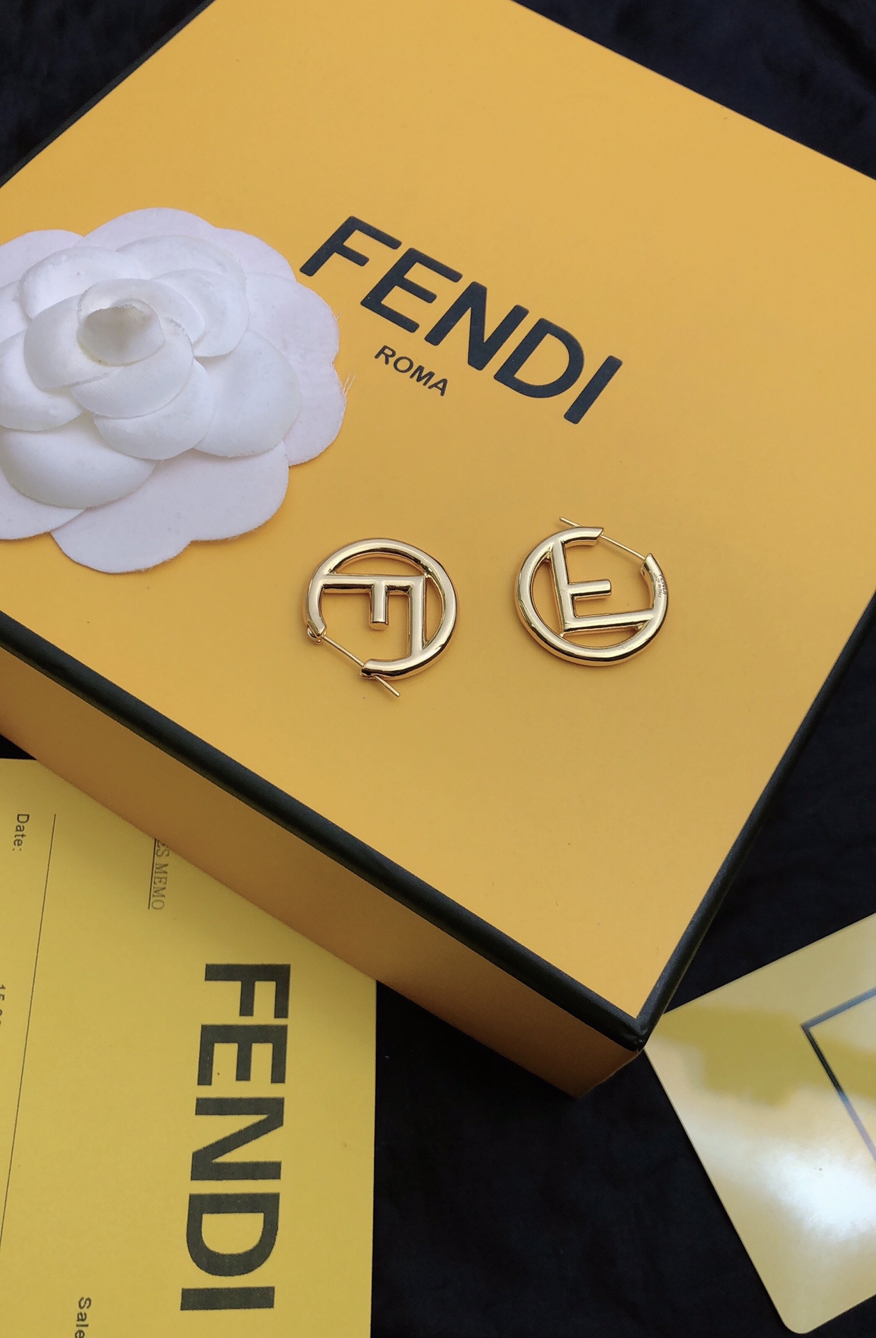 Fendi F Is Fendi earrings gold tone metal 2 5cm diameter