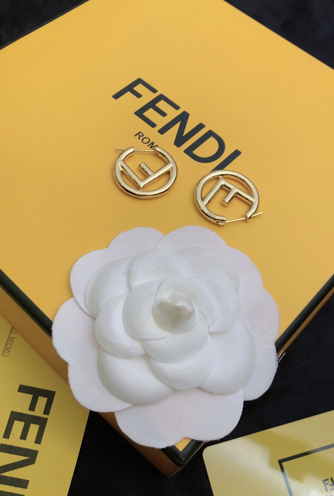 Fendi F Is Fendi earrings gold tone metal 2 5cm diameter