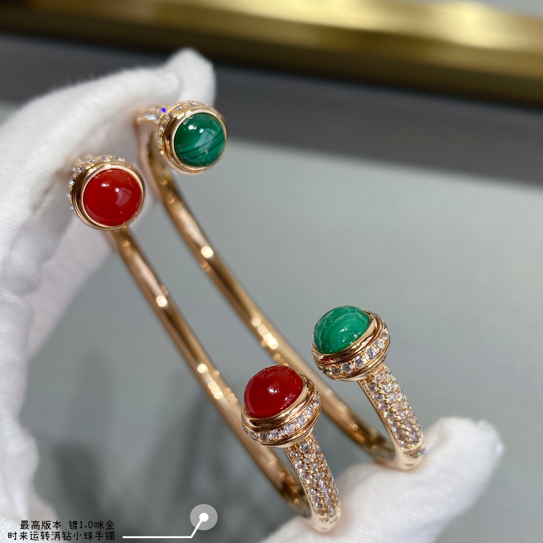 Piaget Possession bracelet Rose gold with red carnelian cabochons and clear diamond accents 17cm