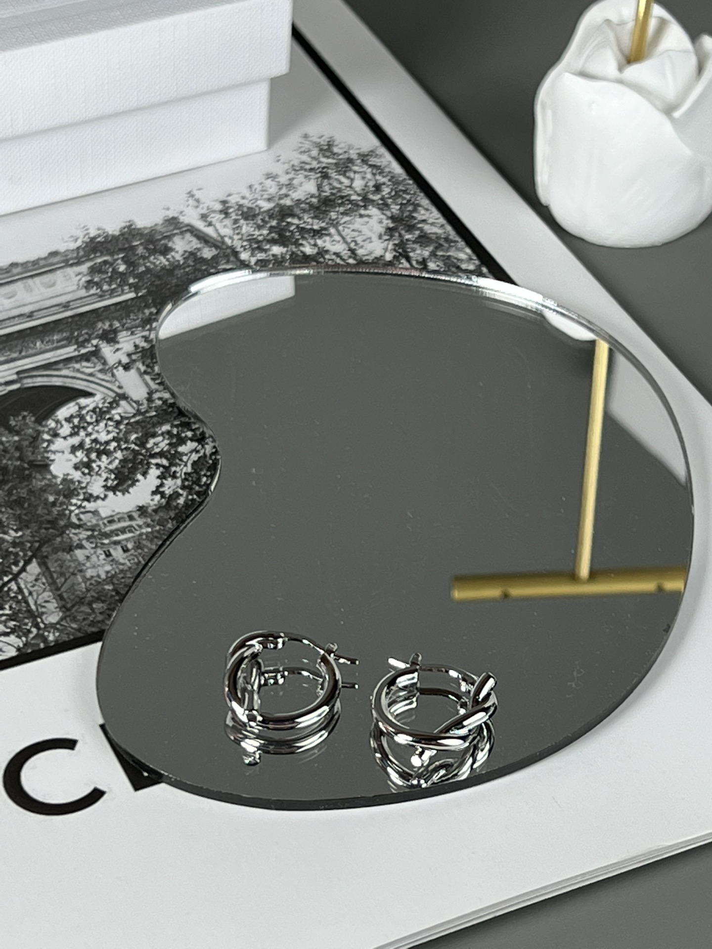 Celine Knot Small Hoop Earrings earrings silver-toned metal no accent stones 1 5cm diameter