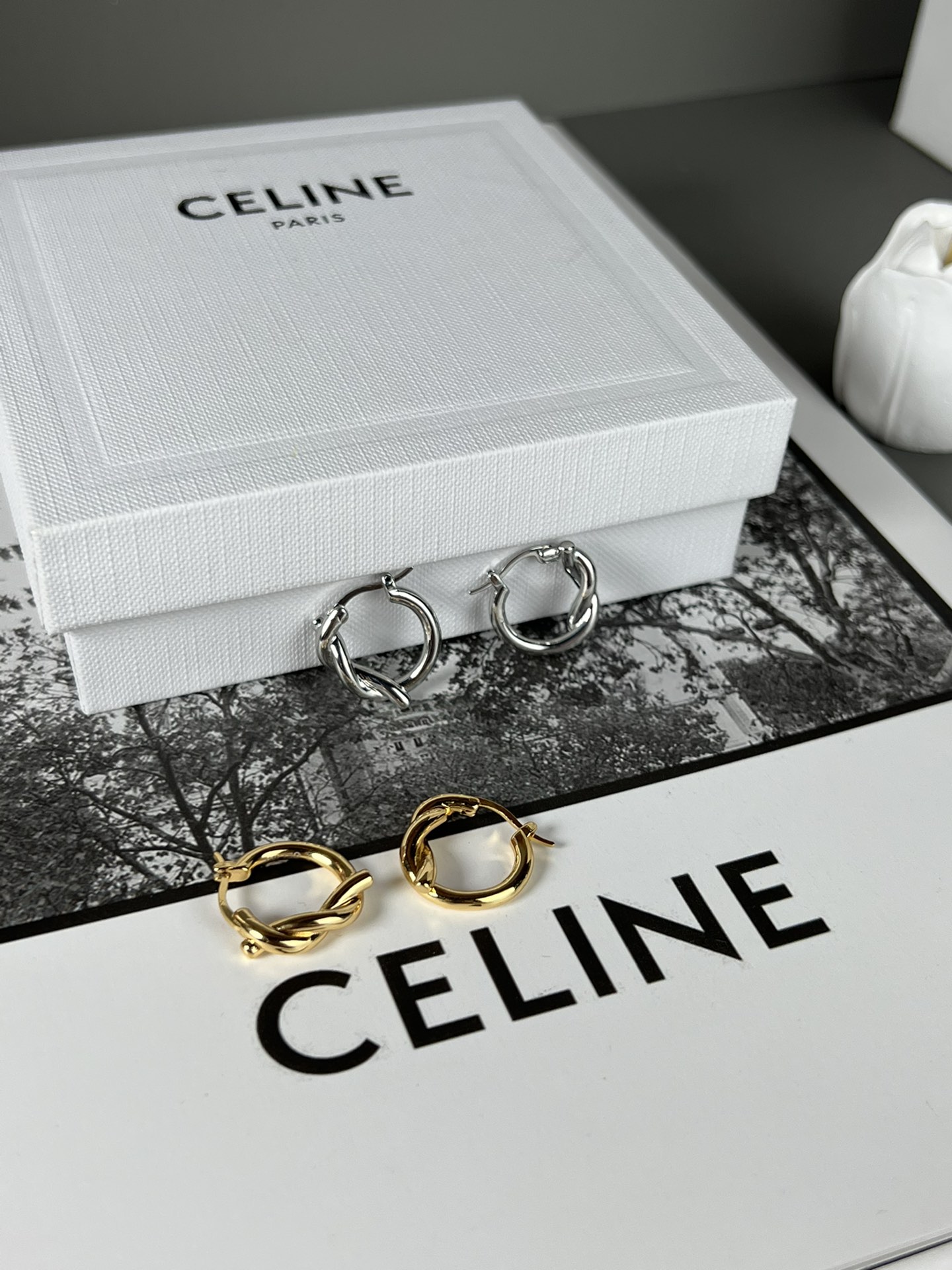 Celine Knot Small Hoop Earrings earrings silver-toned metal no accent stones 1 5cm diameter