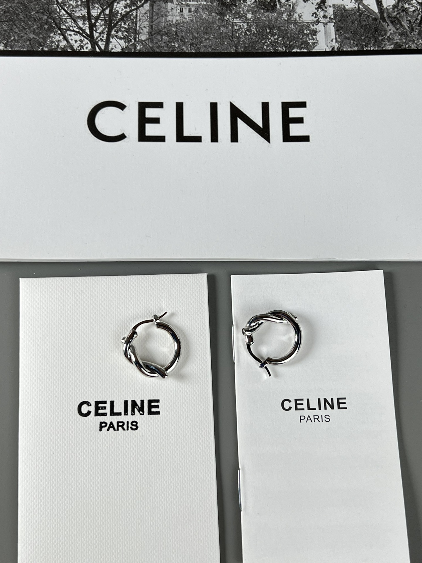 Celine Knot Small Hoop Earrings earrings silver-toned metal no accent stones 1 5cm diameter