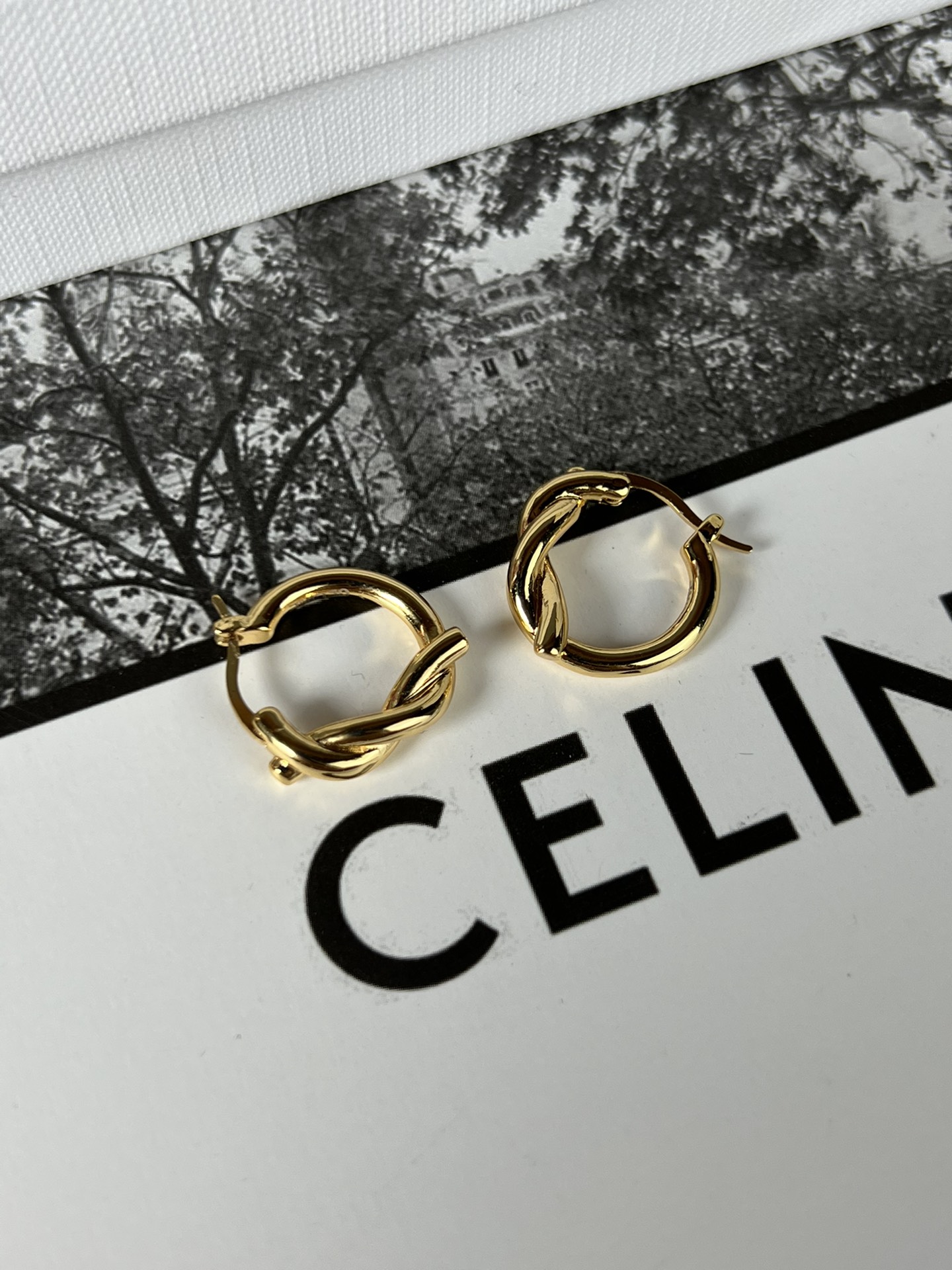 Celine Knot Small Hoop Earrings earrings gold-tone metal no accent stones 1 5cm diameter