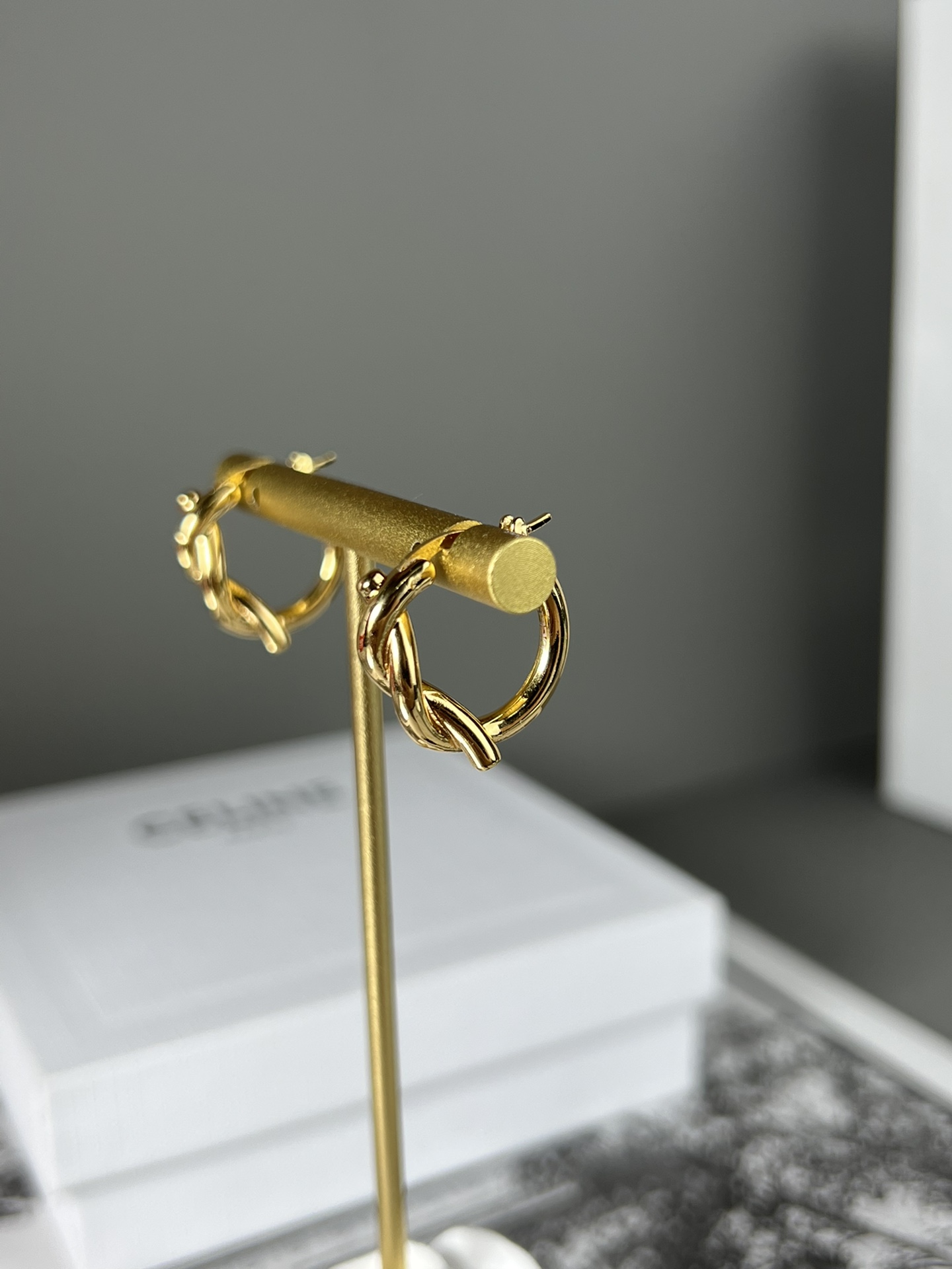Celine Knot Small Hoop Earrings earrings gold-tone metal no accent stones 1 5cm diameter