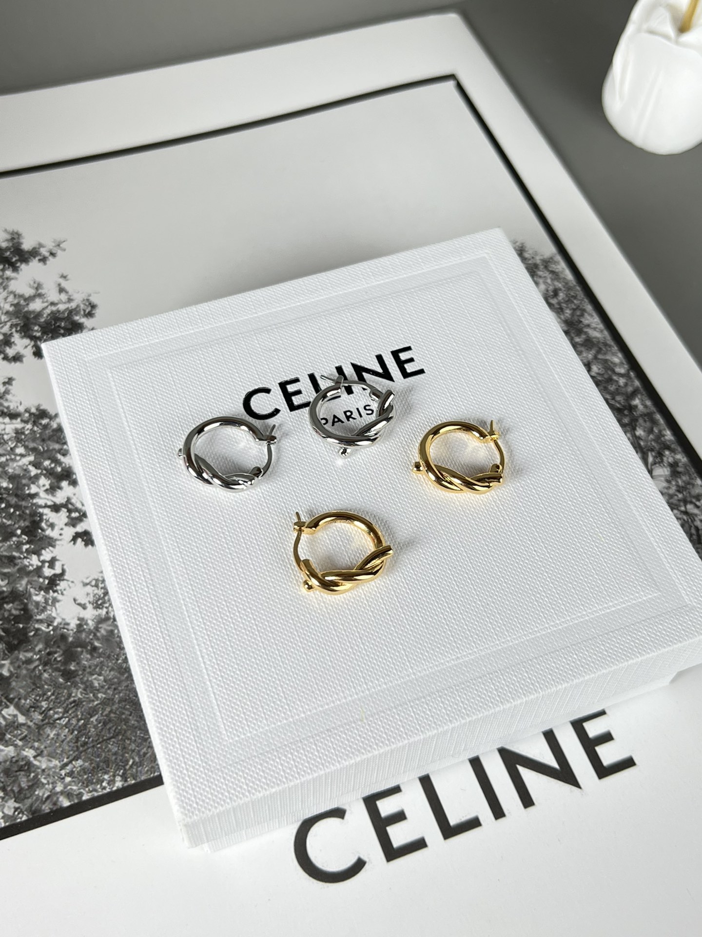 Celine Knot Small Hoop Earrings earrings gold-tone metal no accent stones 1 5cm diameter