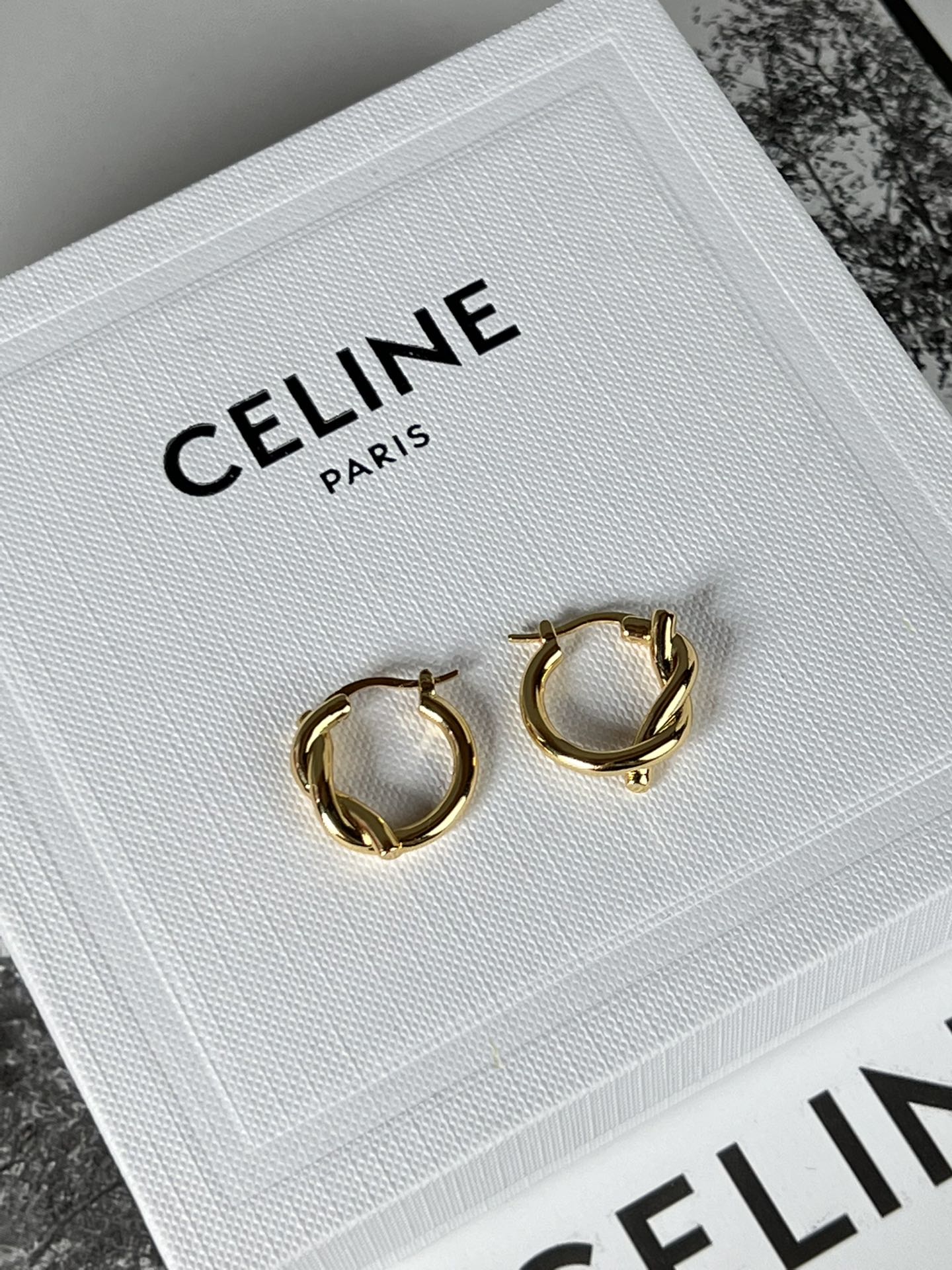 Celine Knot Small Hoop Earrings earrings gold-tone metal no accent stones 1 5cm diameter