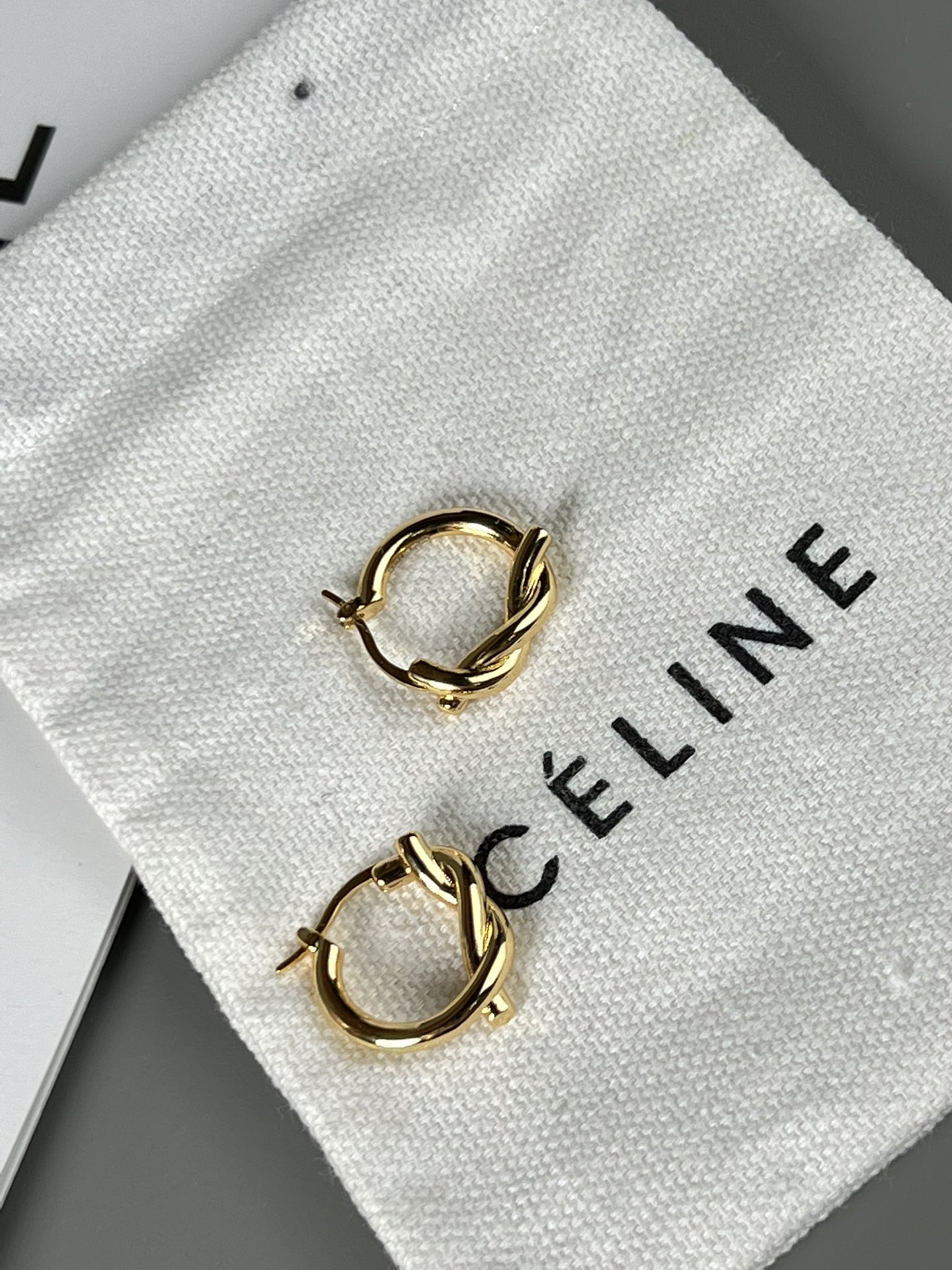 Celine Knot Small Hoop Earrings earrings gold-tone metal no accent stones 1 5cm diameter