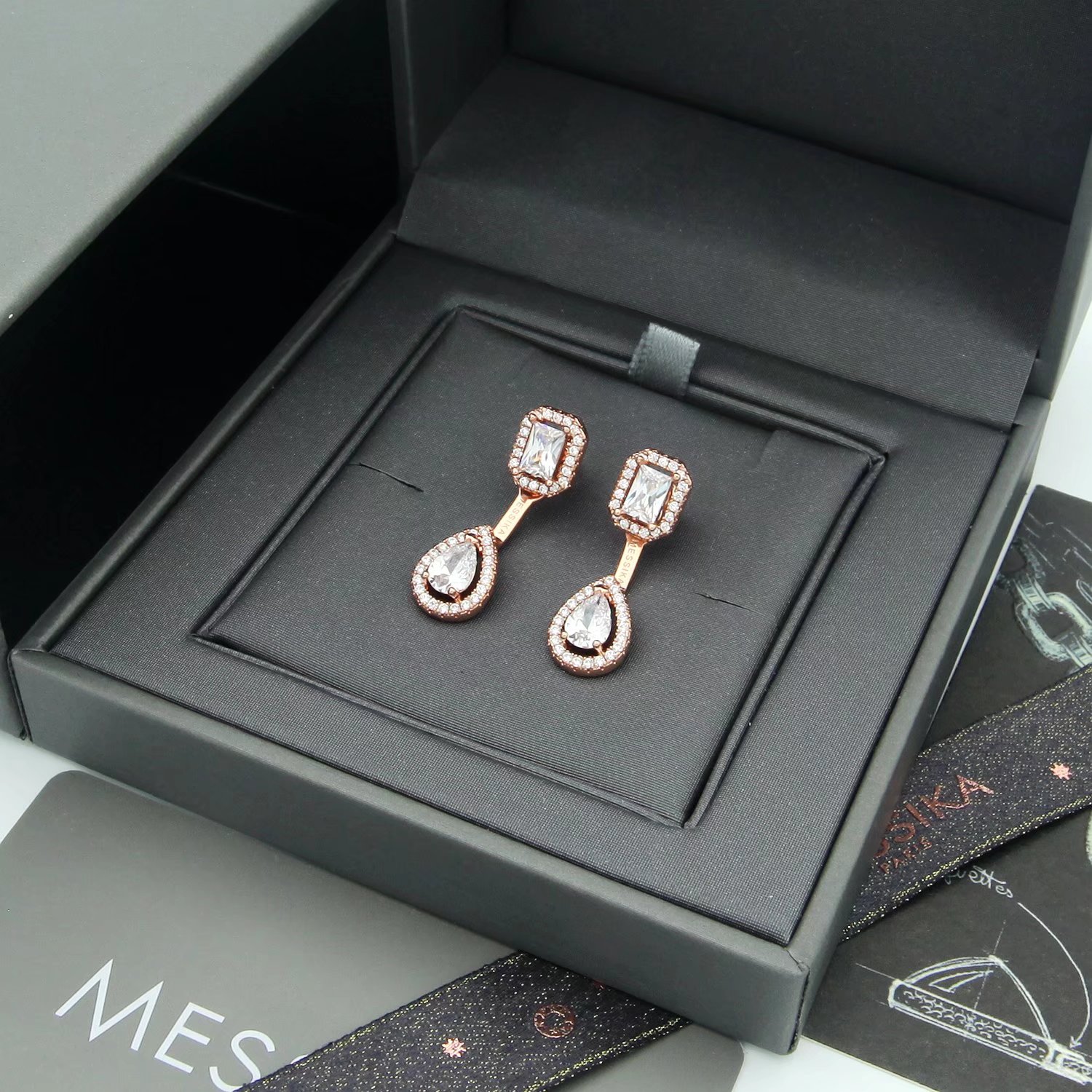 Messika My Twin earrings 18k white gold with clear diamond simulants 2 2cm drop length