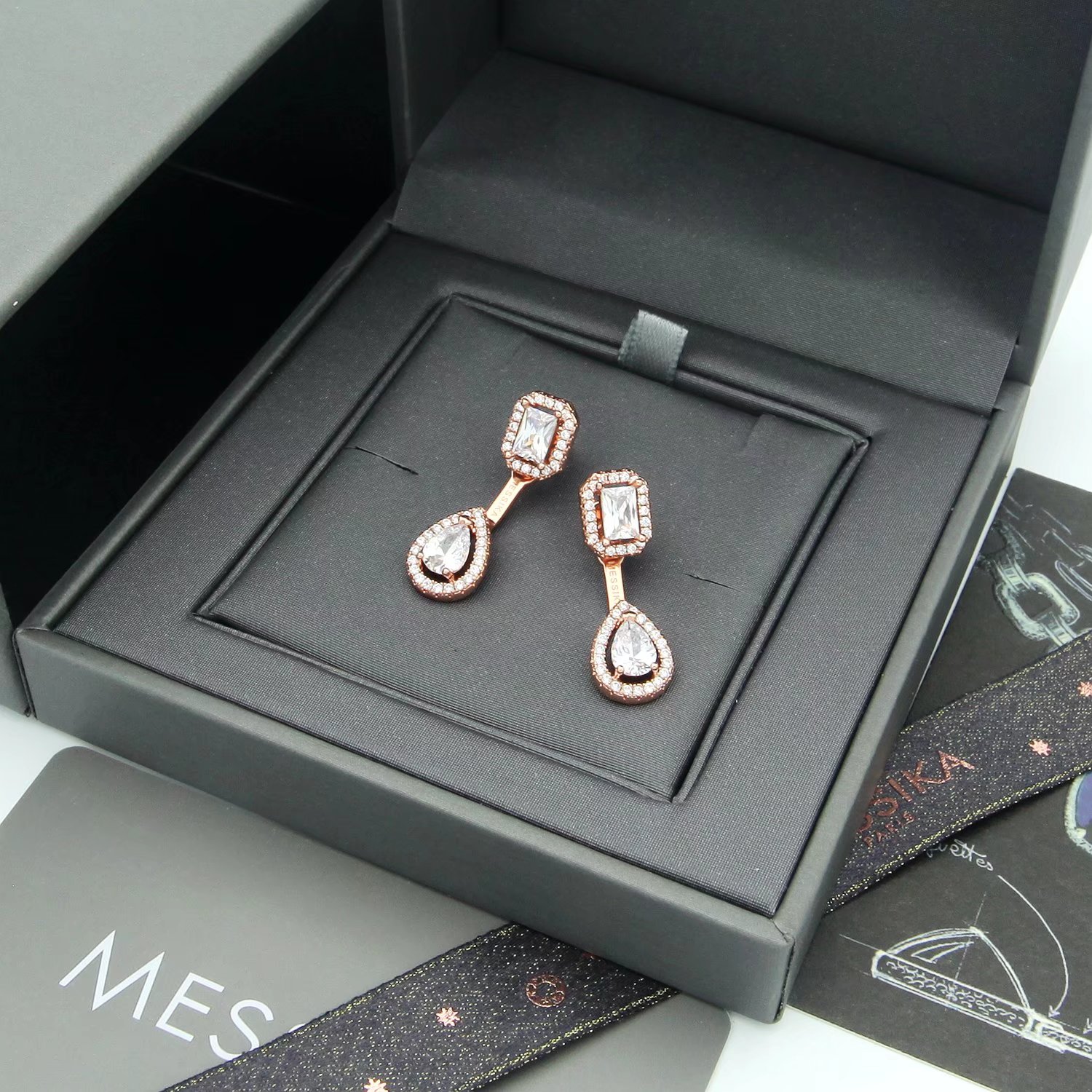 Messika My Twin earrings 18k white gold with clear diamond simulants 2 2cm drop length