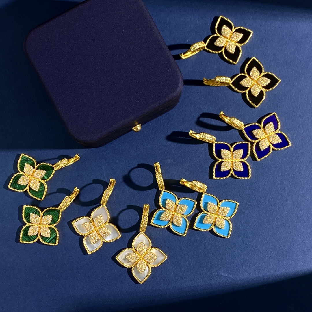 Roberto Coin Orecchini Princess veneziana Oro giallo con madreperla bianca, lapislazzuli blu, turchese e accenti di diamanti trasparenti, lunghezza della goccia di 3,8 cm