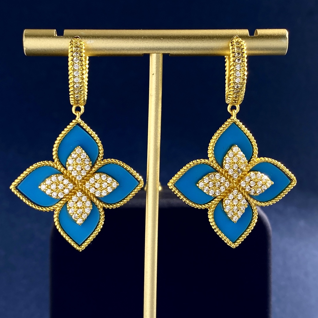 Roberto Coin Orecchini Princess veneziana Oro giallo con madreperla bianca, lapislazzuli blu, turchese e accenti di diamanti trasparenti, lunghezza della goccia di 3,8 cm