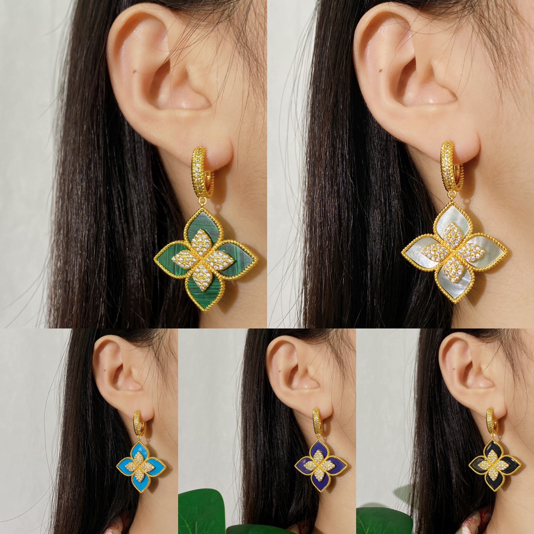 Van Cleef Arpels Vintage Alhambra earrings silver-toned white gold with turquoise inlay and pave diamonds 2 5cm drop length