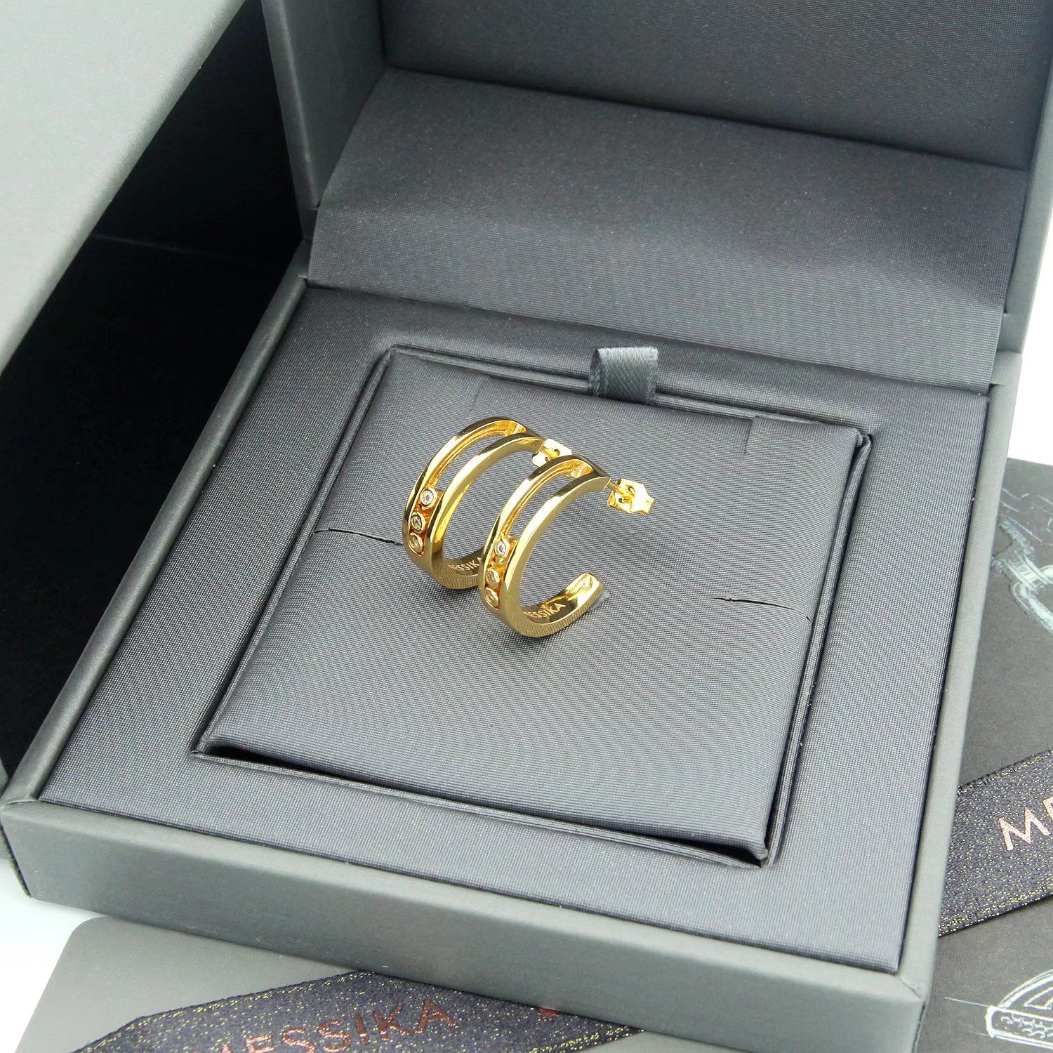 Messika Move earrings yellow gold with clear diamonds 15mm hoop diameter
