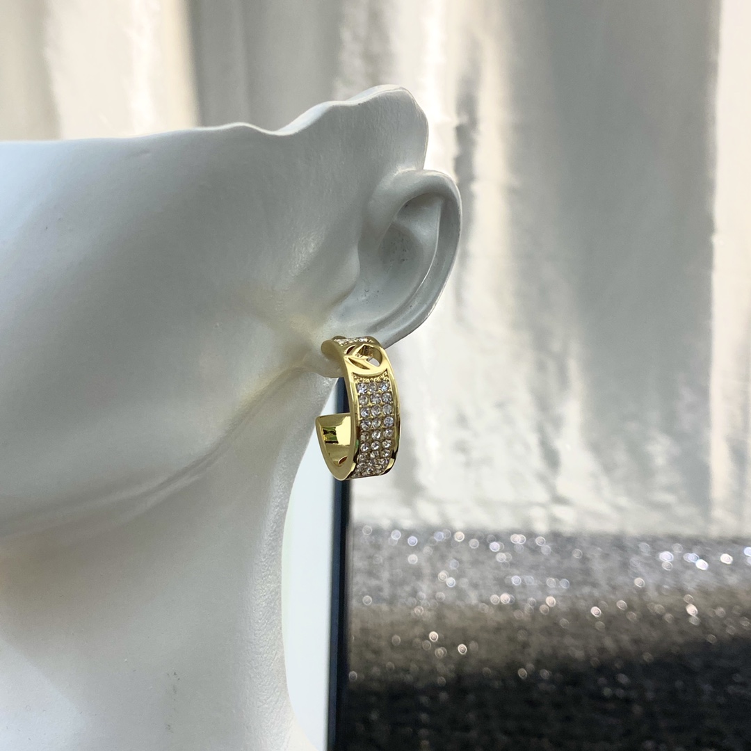 Fendi F Is Fendi earrings gold-tone metal with clear pave crystals 1 5cm hoop diameter