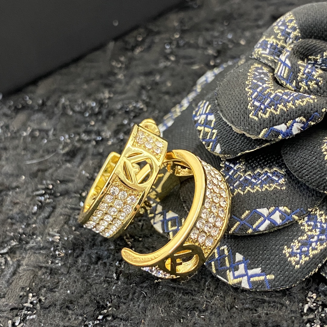 Fendi F Is Fendi earrings gold-tone metal with clear pave crystals 1 5cm hoop diameter