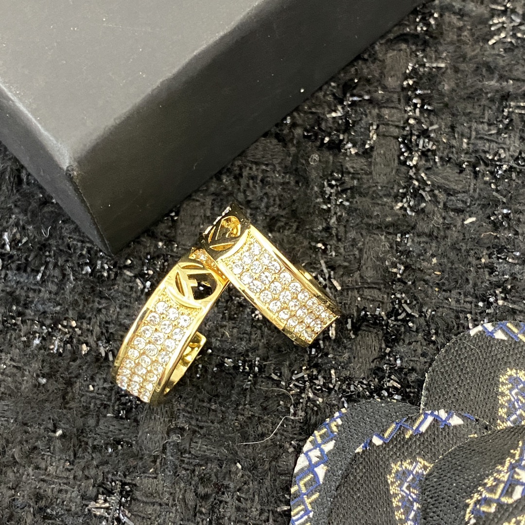 Fendi F Is Fendi earrings gold-tone metal with clear pave crystals 1 5cm hoop diameter