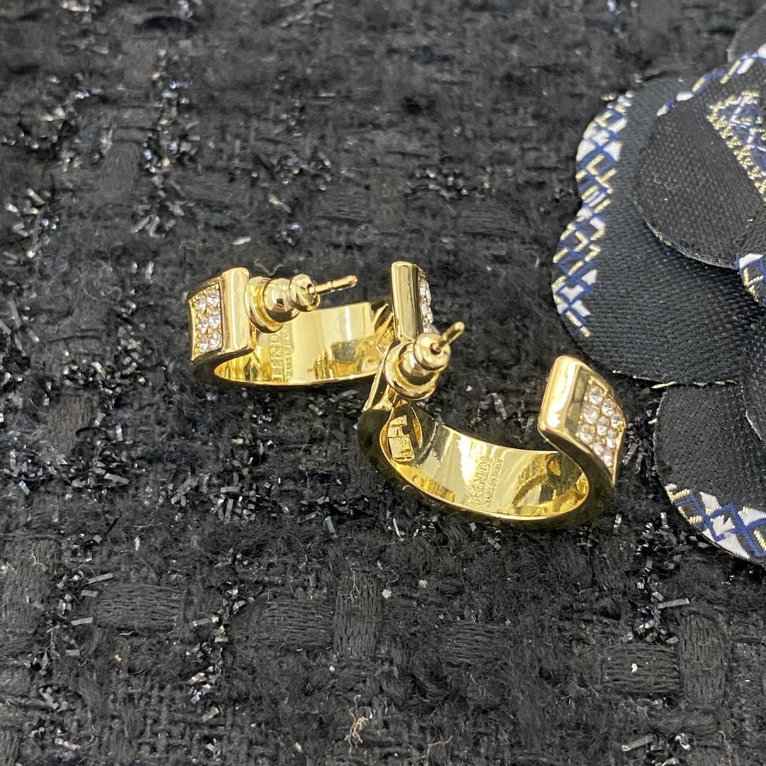Fendi F Is Fendi earrings gold-tone metal with clear pave crystals 1 5cm hoop diameter