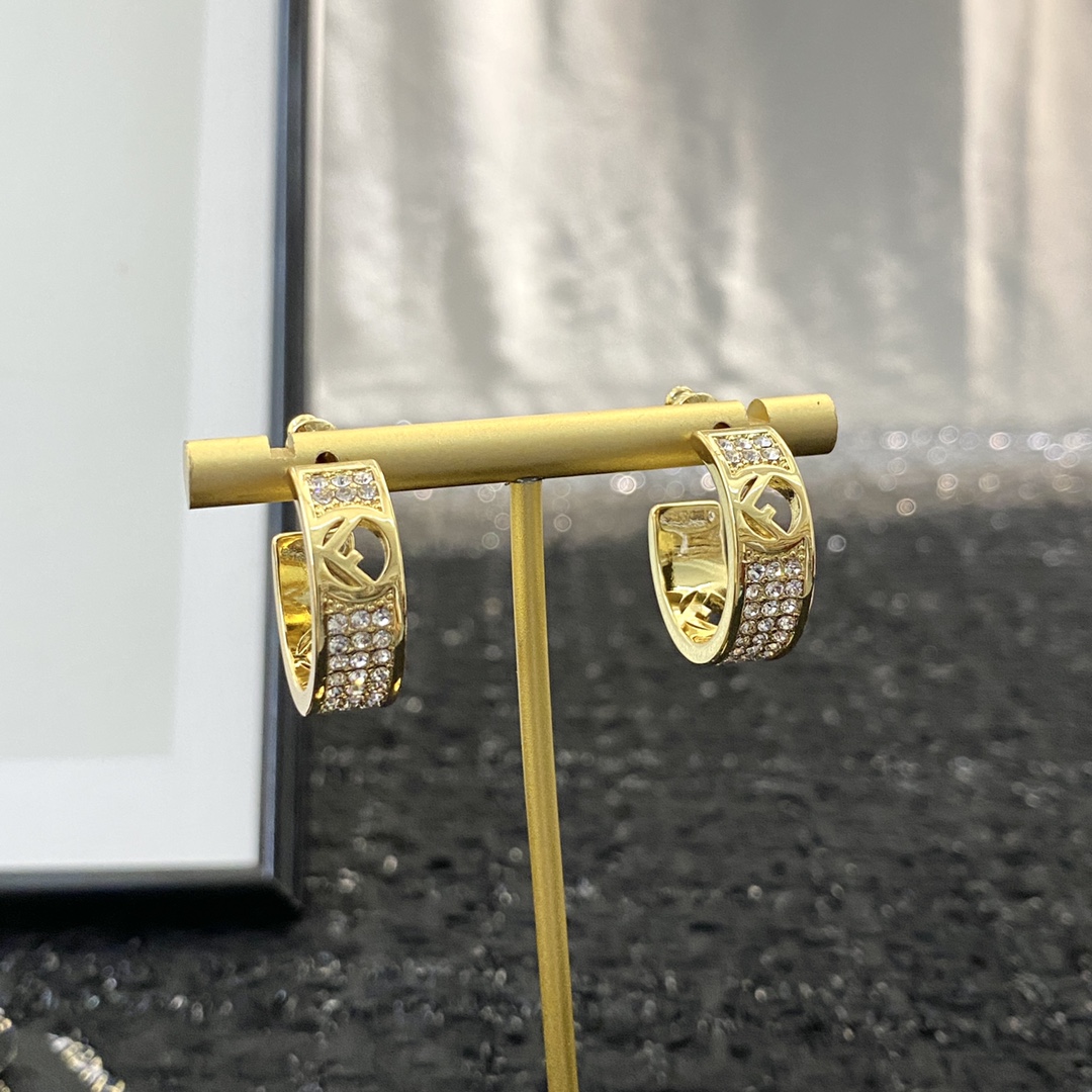 Fendi F Is Fendi earrings gold-tone metal with clear pave crystals 1 5cm hoop diameter