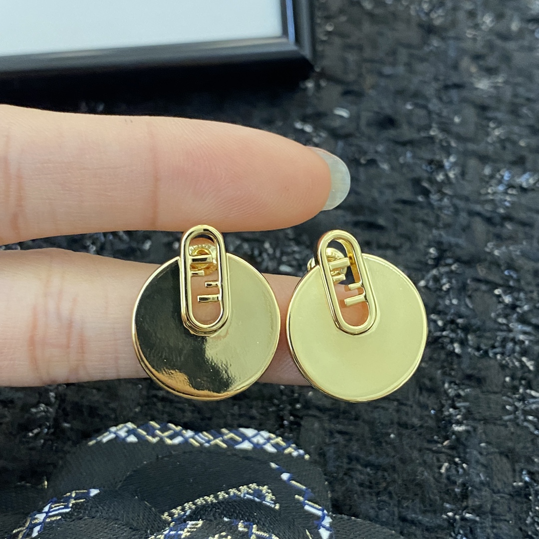 Fendi O Lock earrings gold-tone metal 2cm diameter