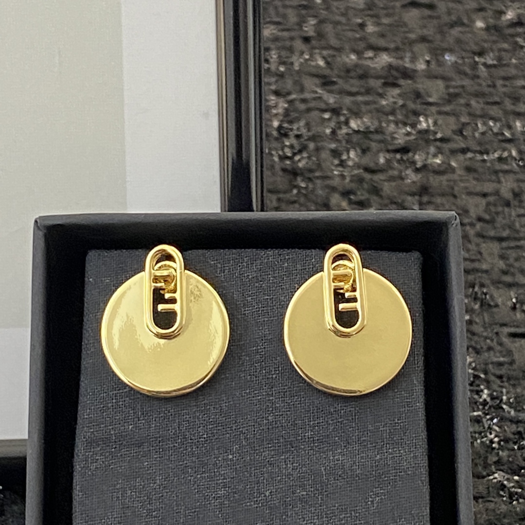 Fendi O Lock earrings gold-tone metal 2cm diameter