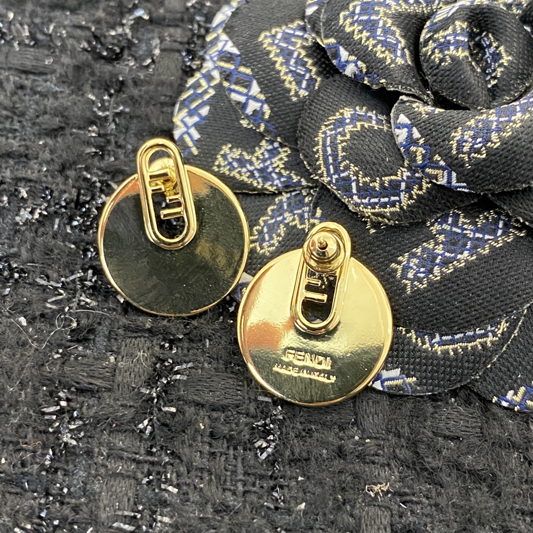 Fendi O Lock earrings gold-tone metal 2cm diameter