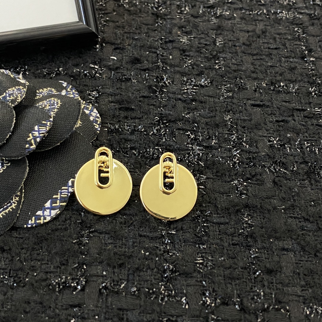 Fendi O Lock earrings gold-tone metal 2cm diameter