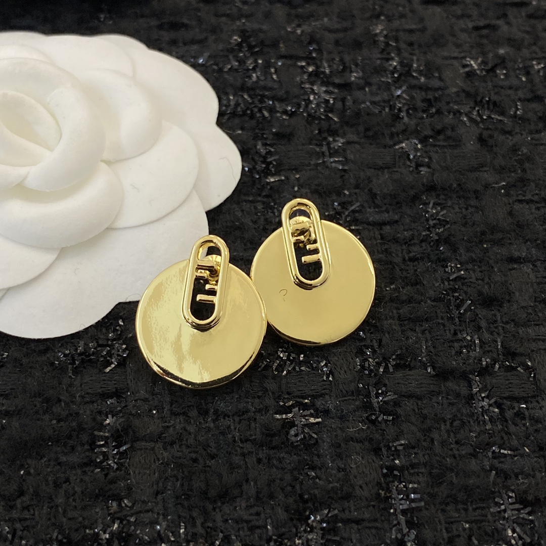 Fendi O Lock earrings gold-tone metal 2cm diameter