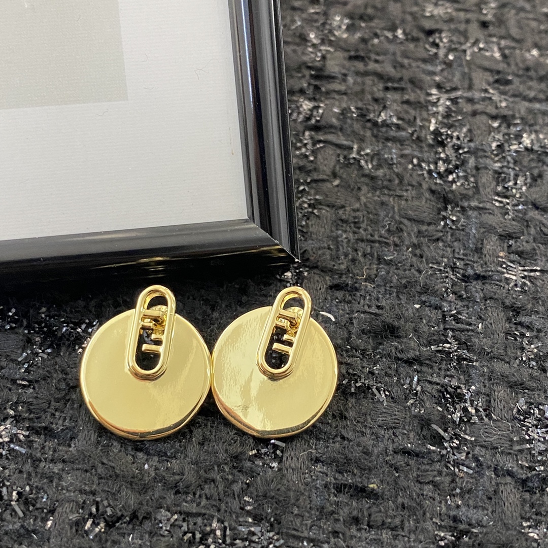 Fendi O Lock earrings gold-tone metal 2cm diameter