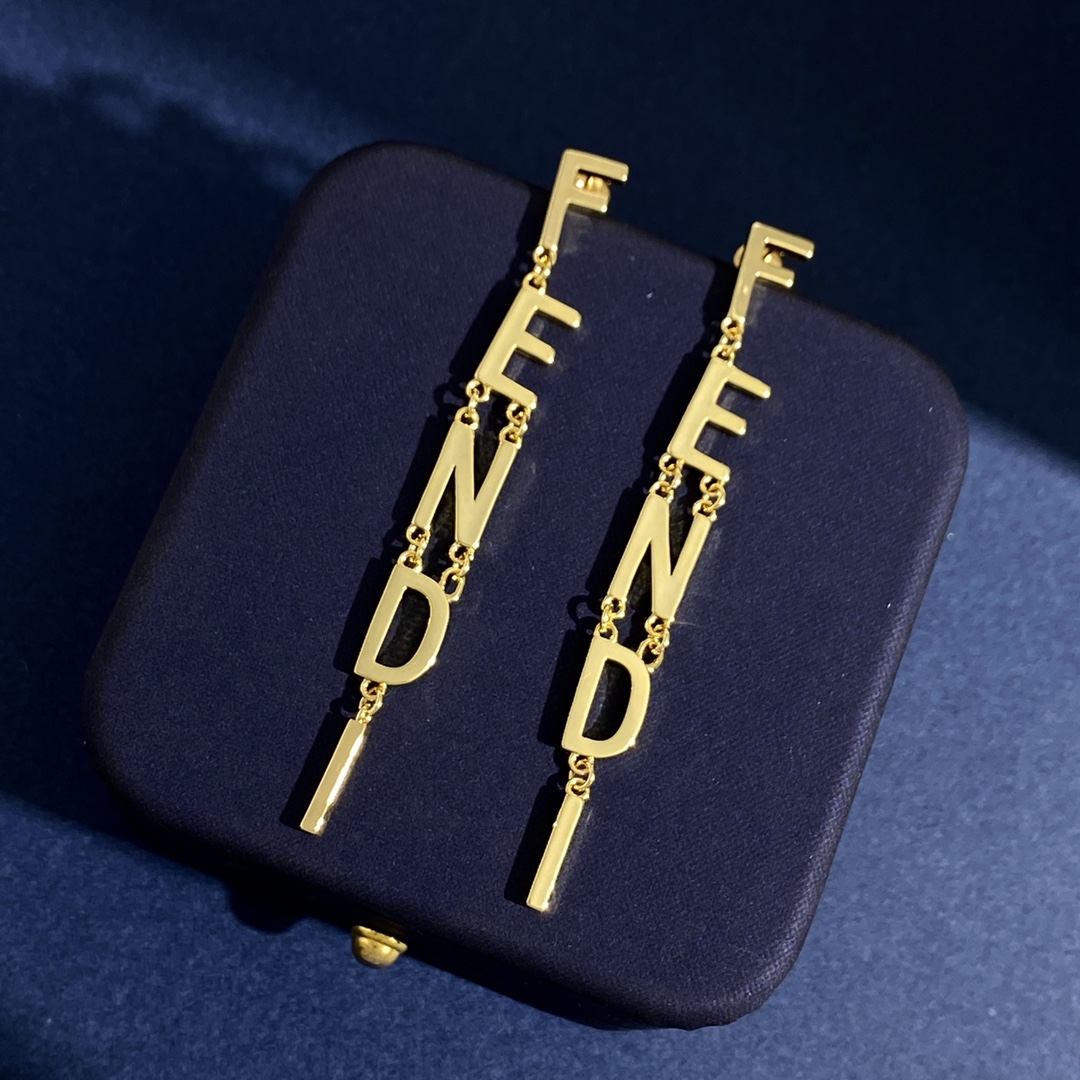 Fendi Fendi Logo Letter Drop Earrings earrings gold-tone metal no accent stones 60mm drop length