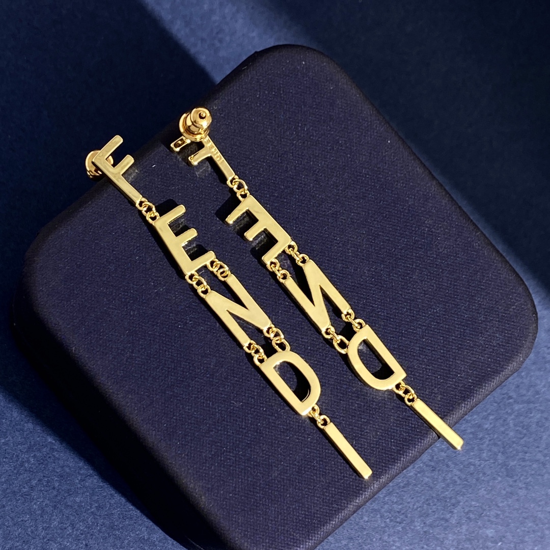 Fendi Fendi Logo Letter Drop Earrings earrings gold-tone metal no accent stones 60mm drop length