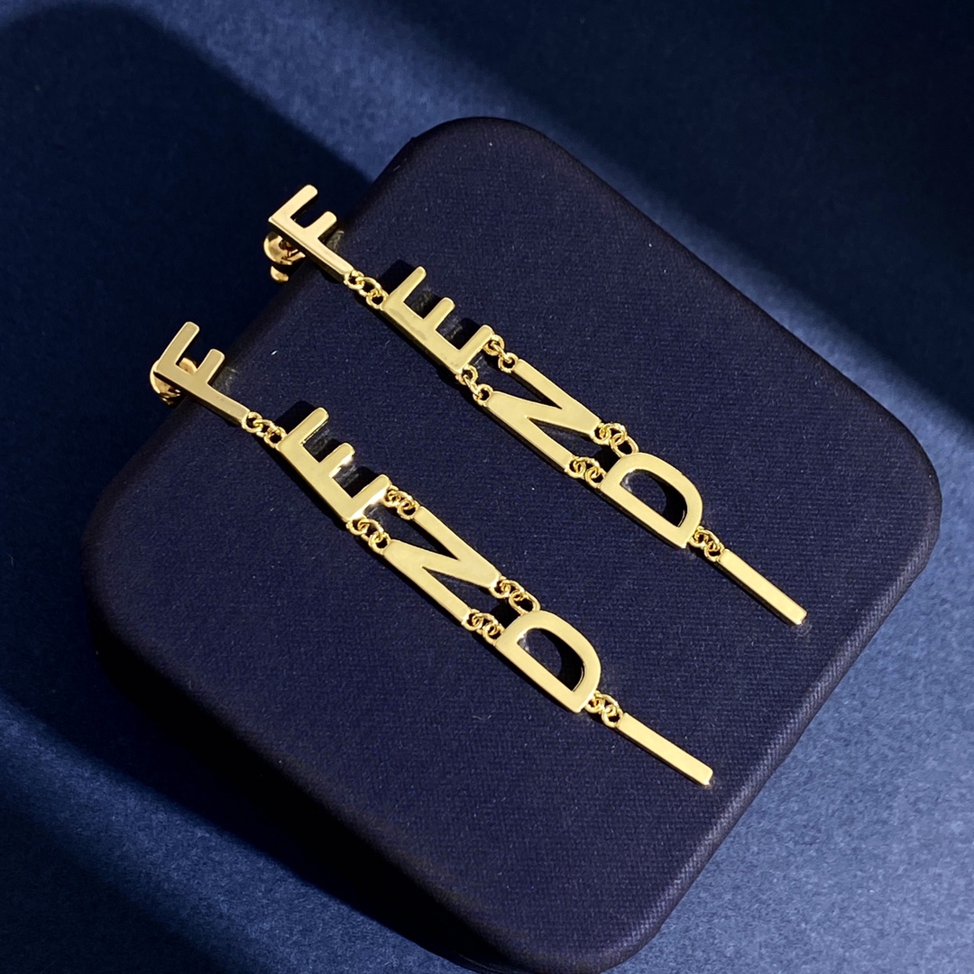 Fendi Fendi Logo Letter Drop Earrings earrings gold-tone metal no accent stones 60mm drop length