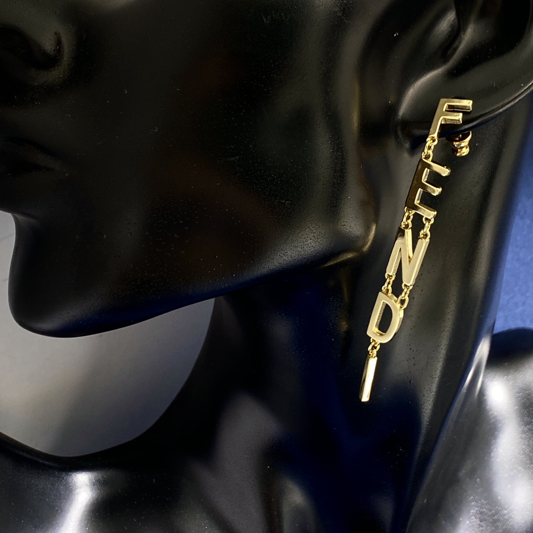 Fendi Fendi Logo Letter Drop Earrings earrings gold-tone metal no accent stones 60mm drop length
