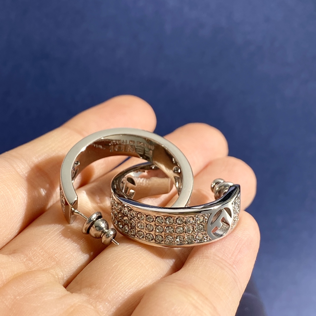 Fendi FD92 F Logo Pave Hoop Earrings earrings Available in silver-tone metal with clear crystal pave and gold-tone metal with clear crystal pave 20mm hoop diameter