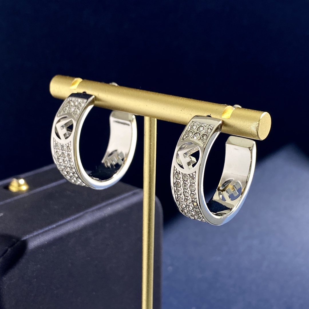 Fendi FD92 F Logo Pave Hoop Earrings earrings Available in silver-tone metal with clear crystal pave and gold-tone metal with clear crystal pave 20mm hoop diameter