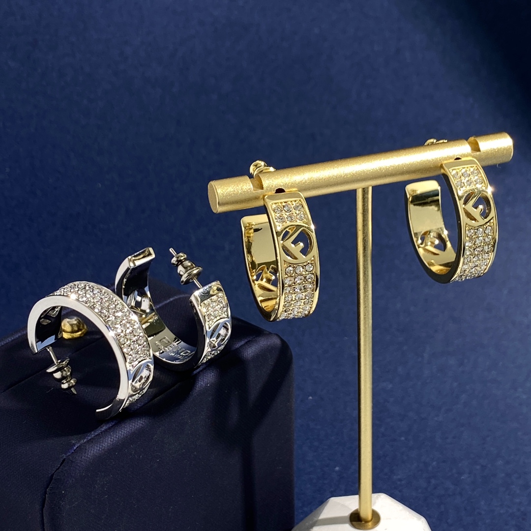 Fendi FD92 F Logo Pave Hoop Earrings earrings Available in silver-tone metal with clear crystal pave and gold-tone metal with clear crystal pave 20mm hoop diameter
