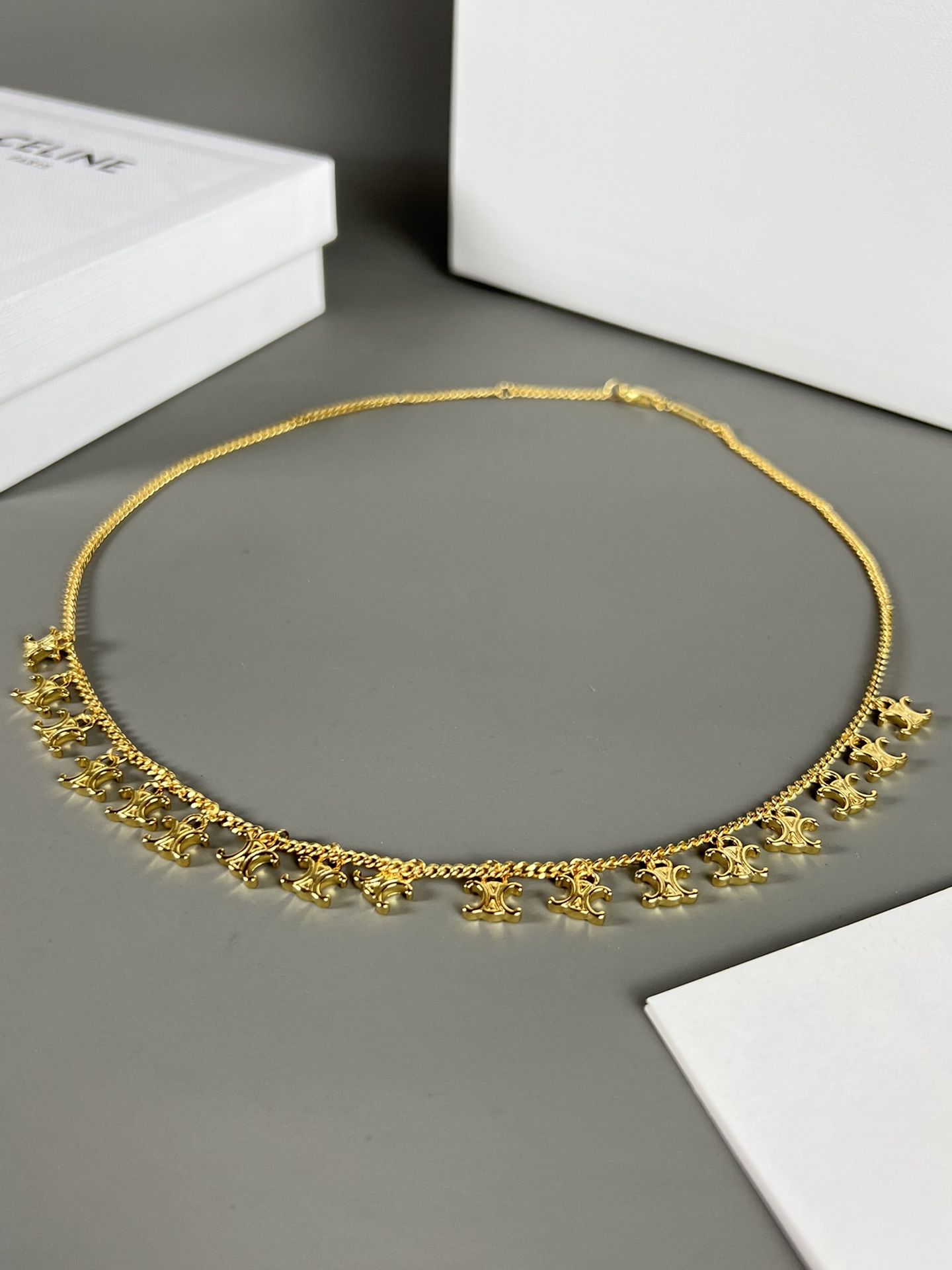Celine Triomphe Multi Charm Choker necklace gold-tone metal no gemstones 40cm with 5cm extender