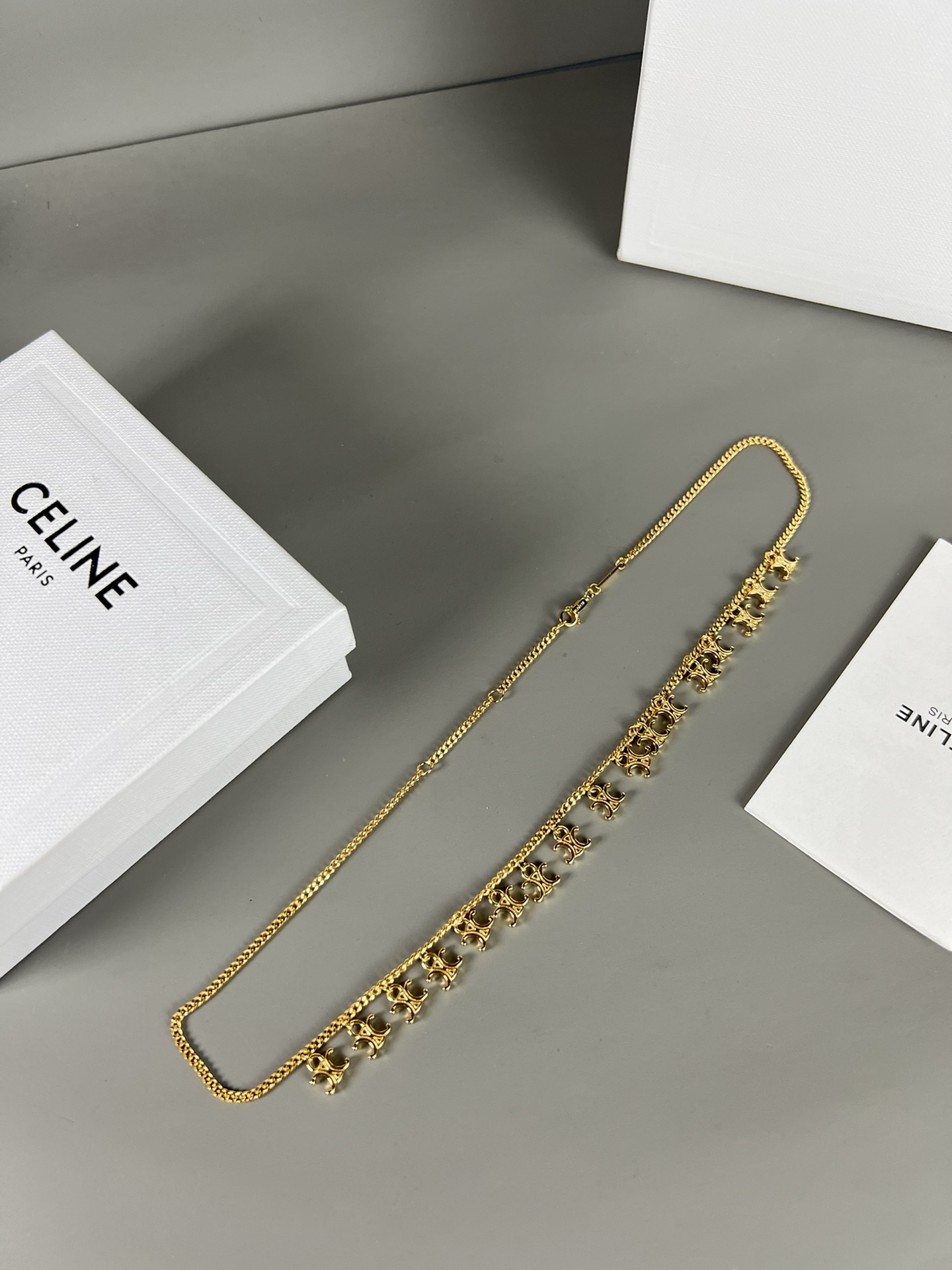 Celine Triomphe Multi Charm Choker necklace gold-tone metal no gemstones 40cm with 5cm extender