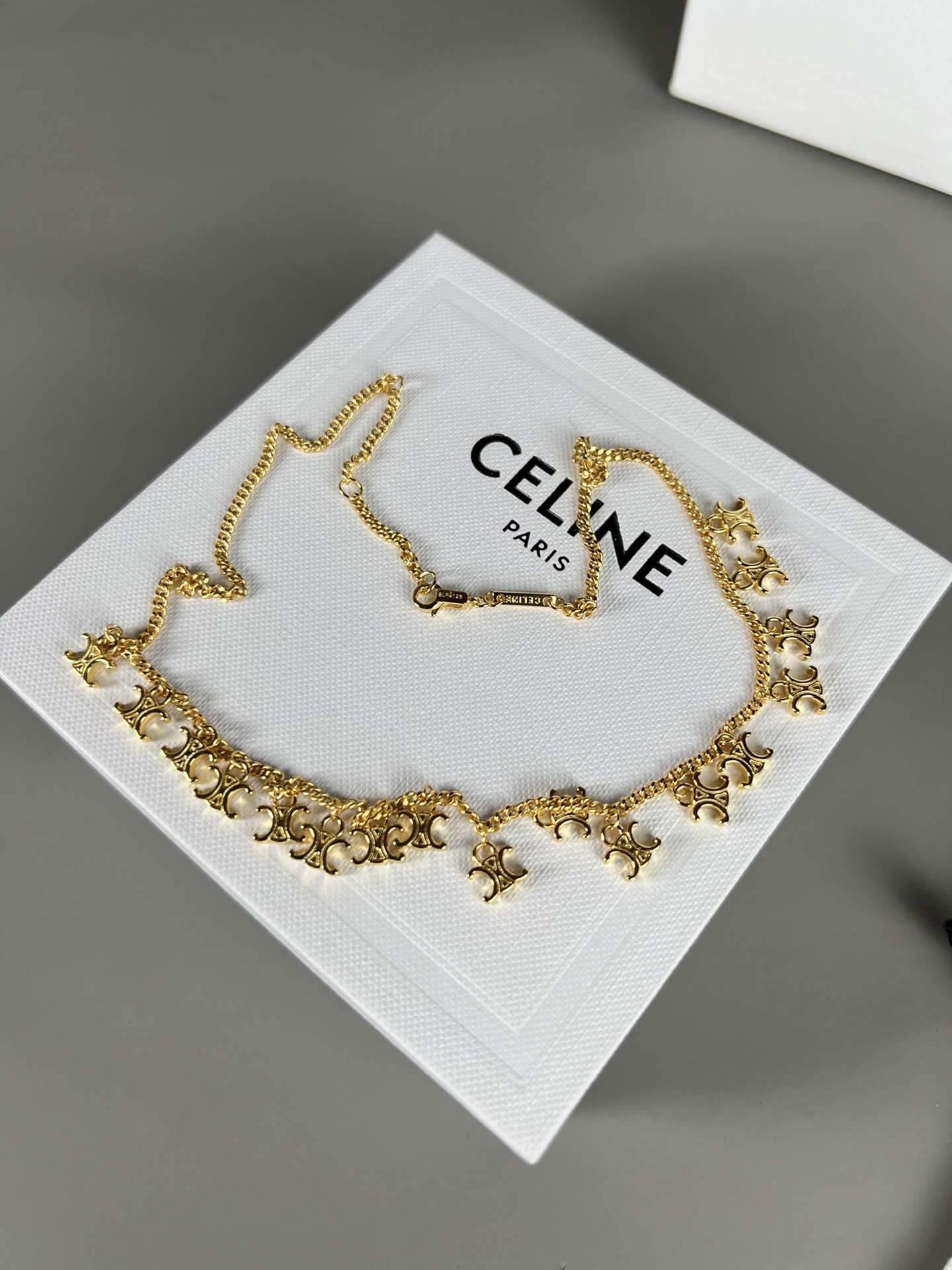 Celine Triomphe Multi Charm Choker necklace gold-tone metal no gemstones 40cm with 5cm extender