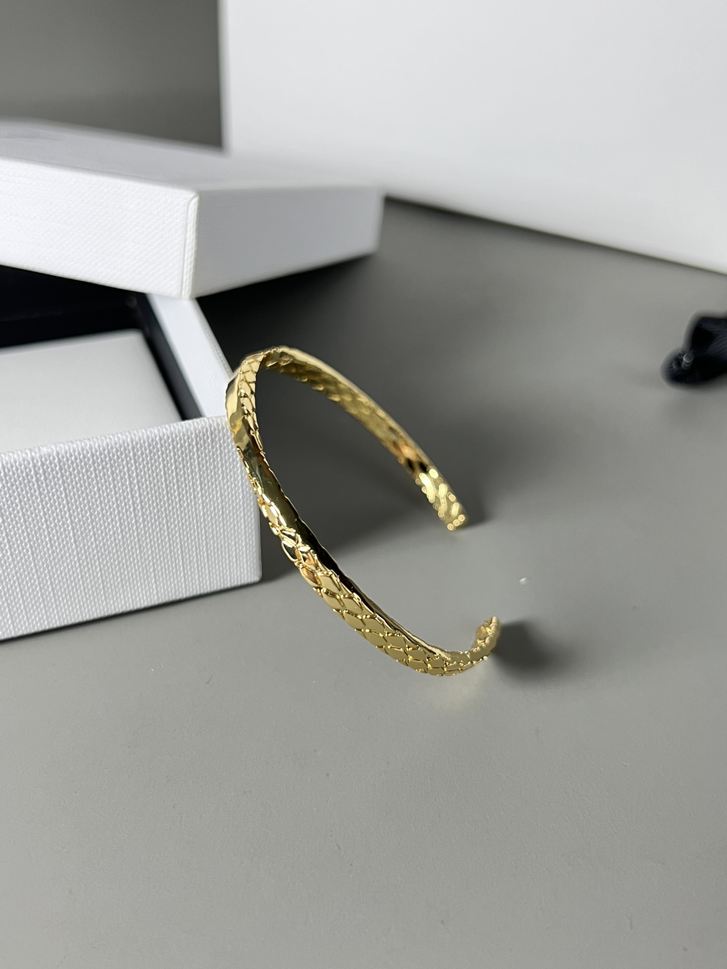 Celine Hammered Open Cuff bracelet Gold-tone metal no accent stones One Size 17cm inner circumference