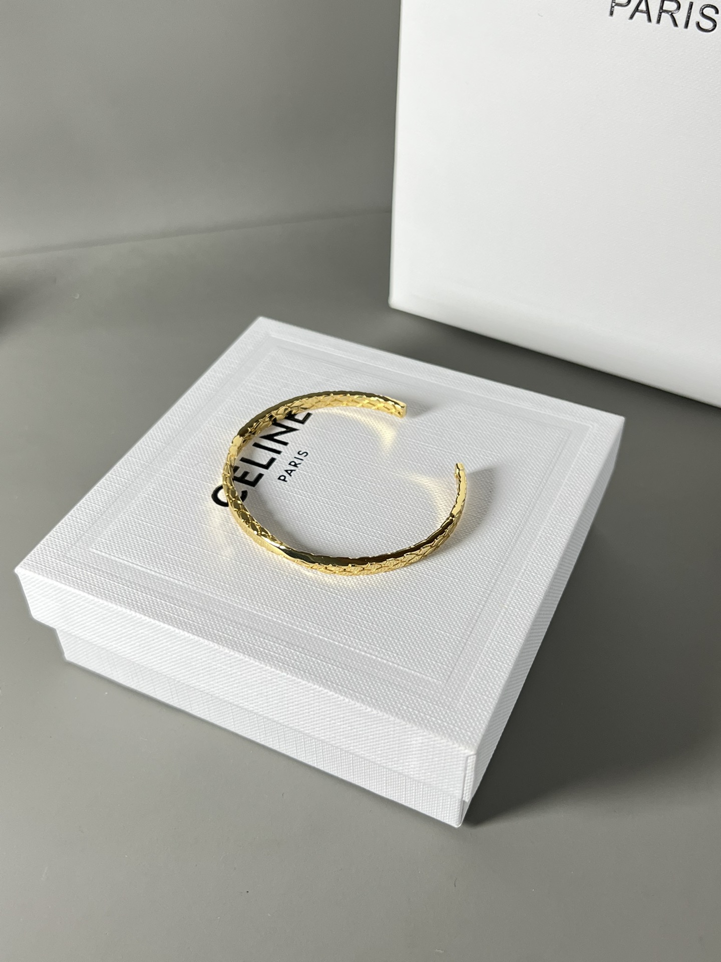 Celine Hammered Open Cuff bracelet Gold-tone metal no accent stones One Size 17cm inner circumference
