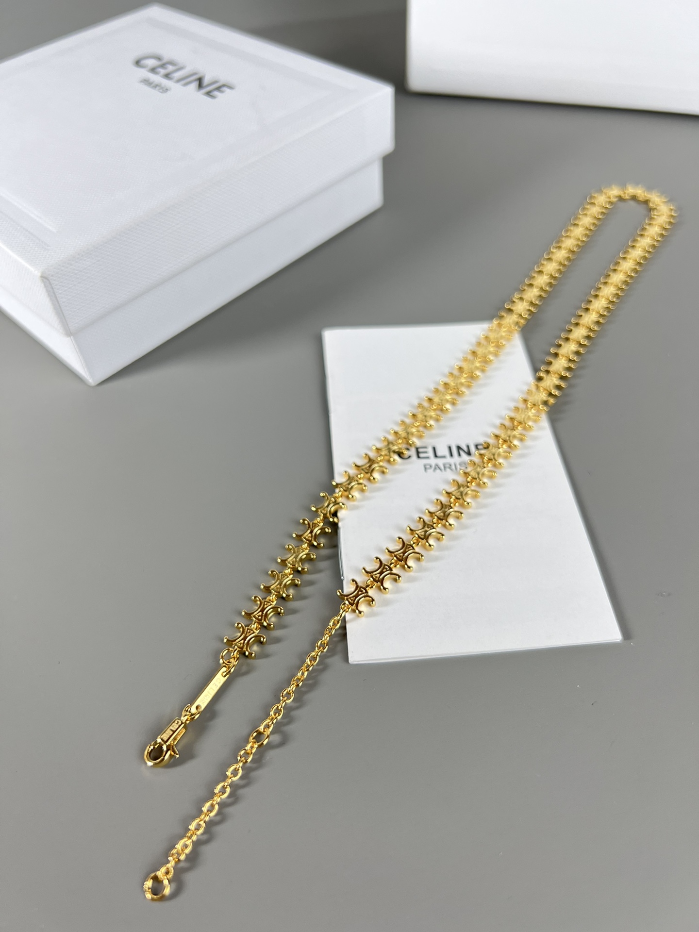 Celine Triomphe Mini Link Choker necklace gold-tone metal 40cm with 5cm extender