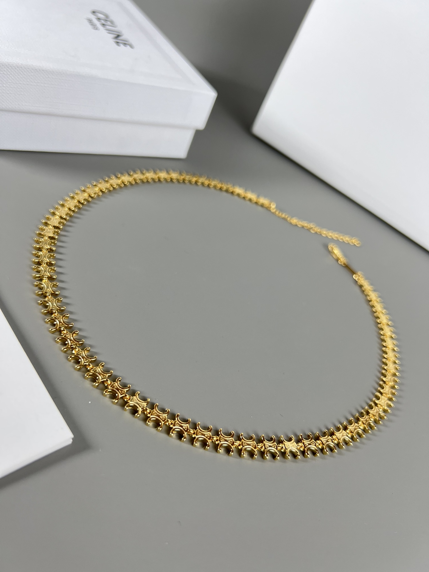 Celine Triomphe Mini Link Choker necklace gold-tone metal 40cm with 5cm extender