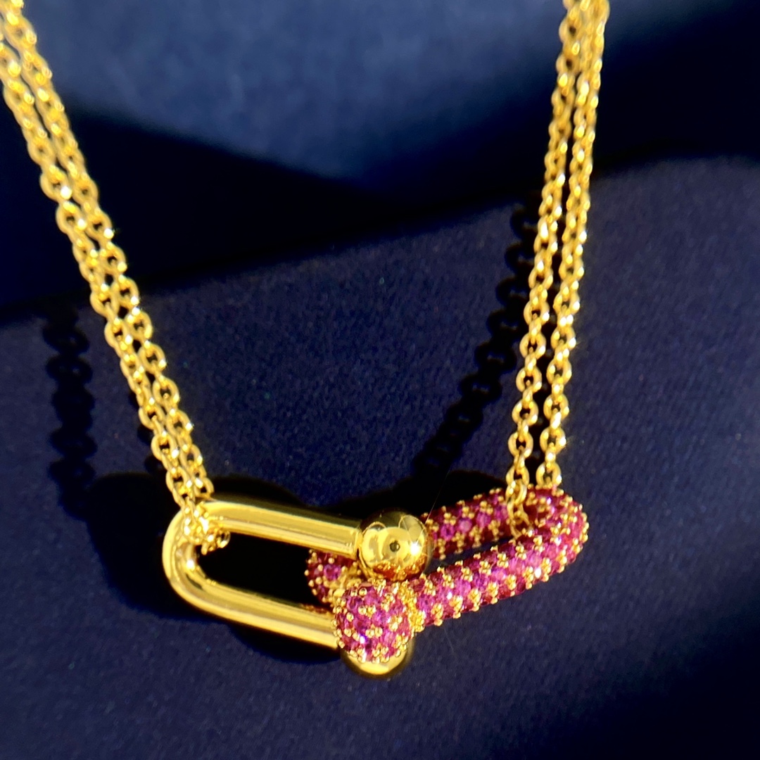 Tiffany HardWear necklace 18k yellow gold with pave pink sapphires 18 inches