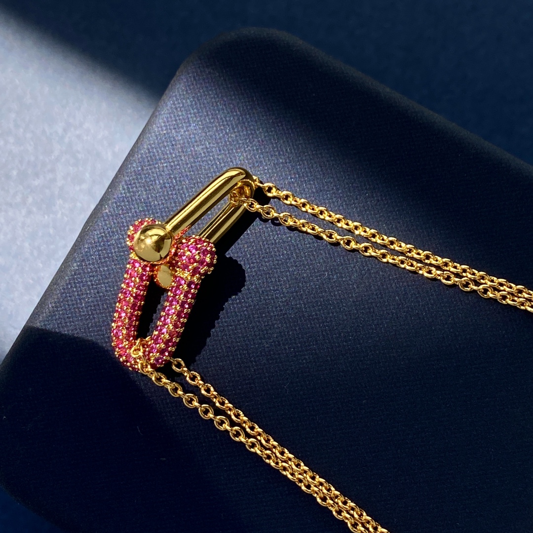 Tiffany HardWear necklace 18k yellow gold with pave pink sapphires 18 inches