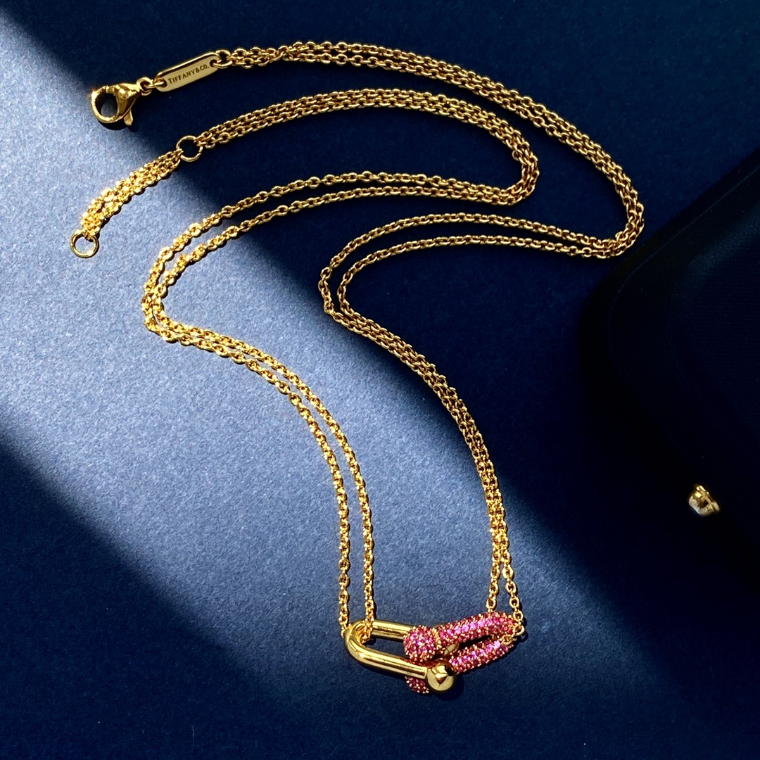 Tiffany HardWear necklace 18k yellow gold with pave pink sapphires 18 inches