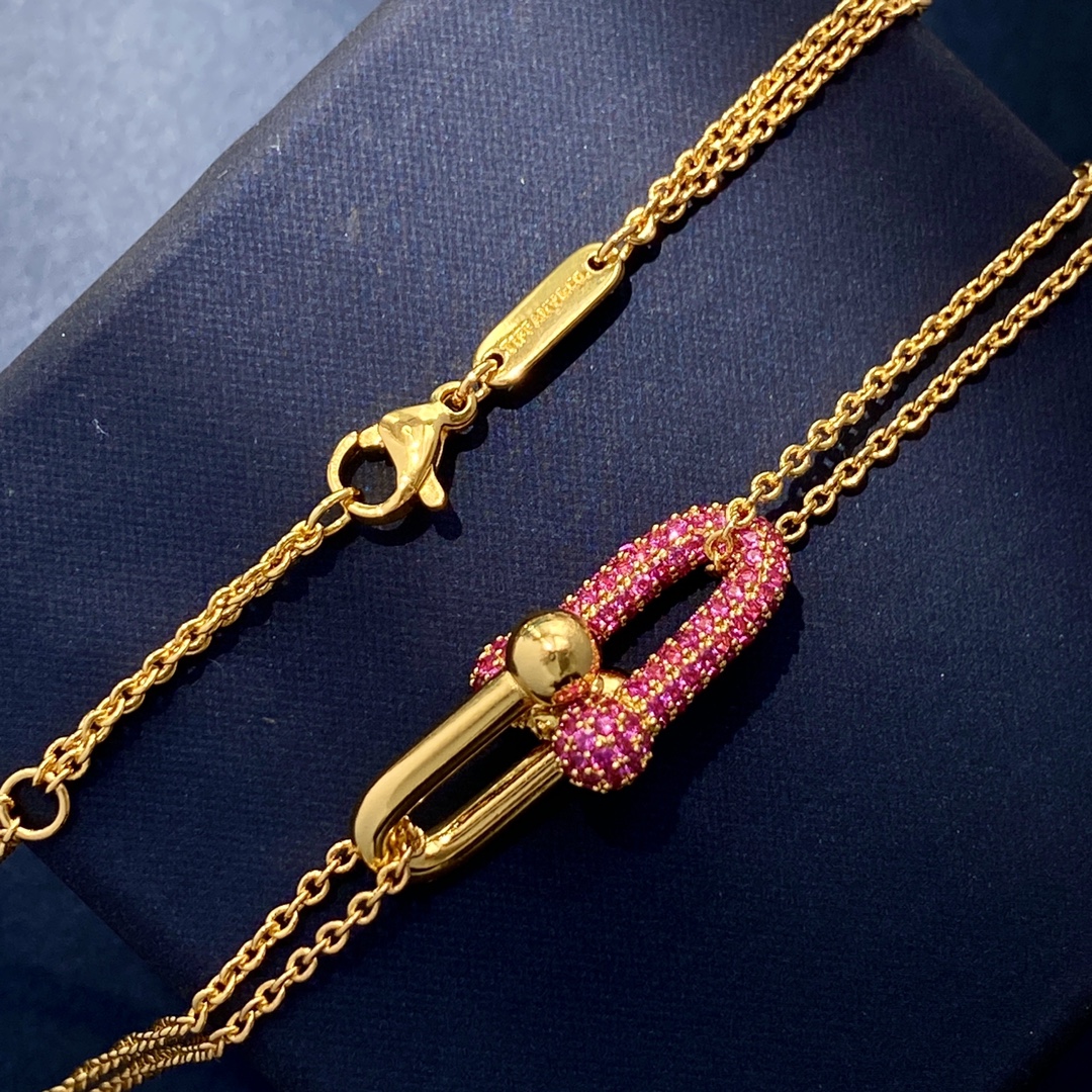 Tiffany HardWear necklace 18k yellow gold with pave pink sapphires 18 inches