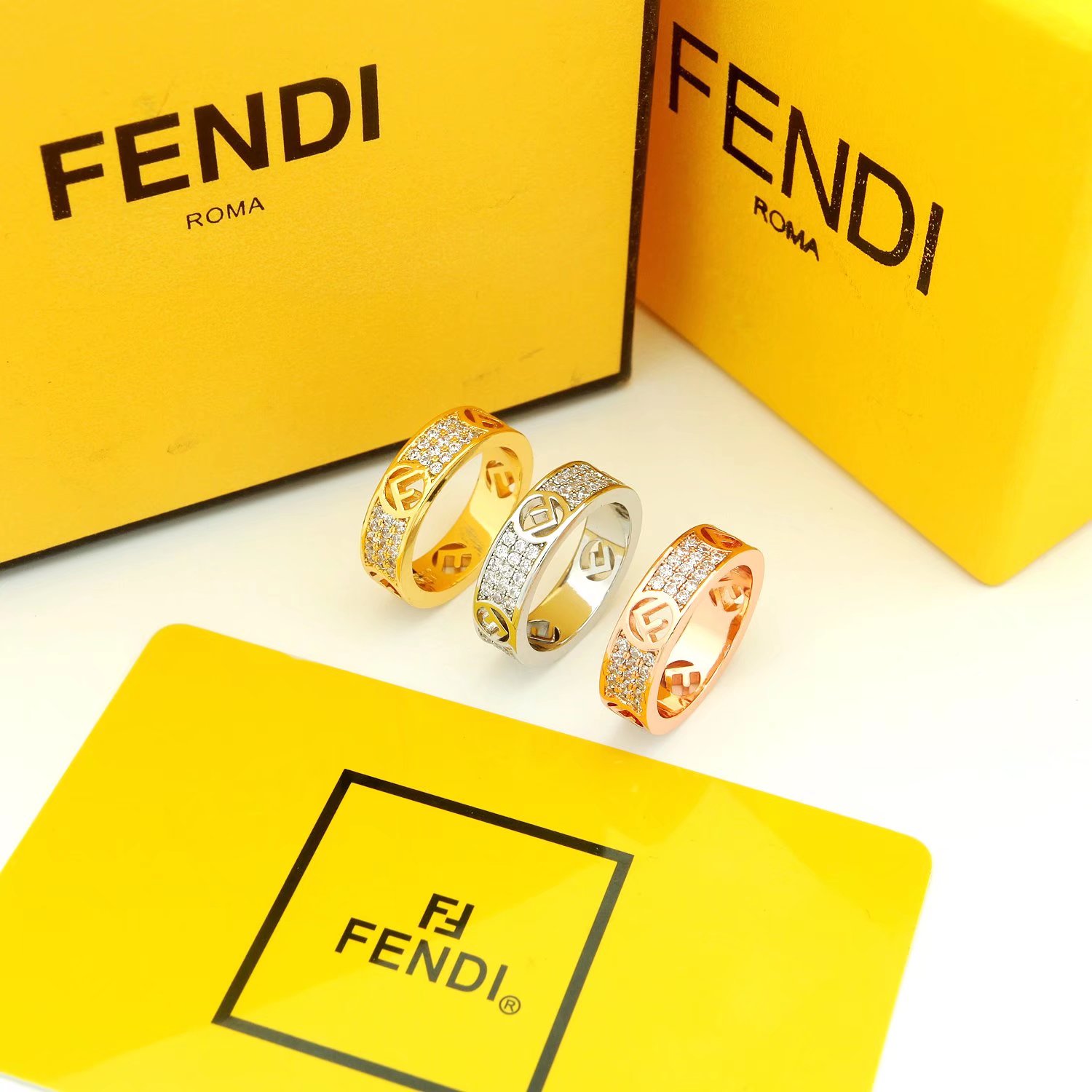 Fendi F IS FENDI ring Gold-tone metal with clear crystals rose gold-tone metal with clear crystals silver-tone metal with clear crystals 6 7 8 9